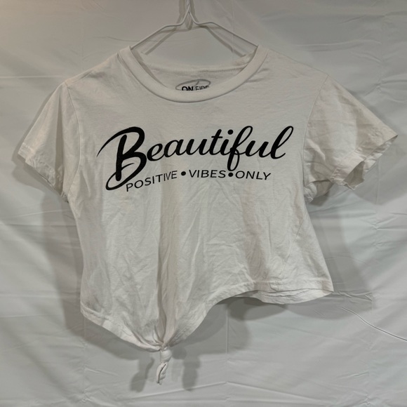 On Fire Crop Top Girls Shirt Size S Beautiful Positive Vibes Only T Shirt - Picture 1 of 5